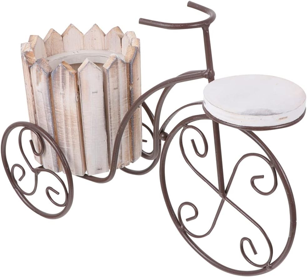 Plant Stand Rustic Bicycle Flower Pot Cart Holder Flower Basket Home Garden(D)