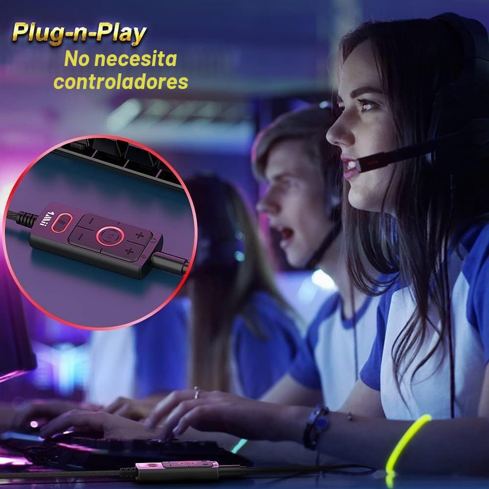 1Mii Tarjeta de Sonido USB a Adaptador de Audio Jack de 3.5 mm, Sonido Envolvente Virtual 7.1, Funciona para Auriculares PS4/PC/MAC/estéreo, Tarjeta de Sonido Externa Plug and Play