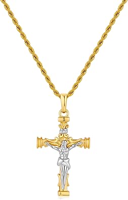 Cross Necklace for Men, Stainless Steel Christian Cross Pendant Necklaces for Men, Silver Chain Necklace for Men, Fade-Resistant, Stylish Jewelry Gift for Him