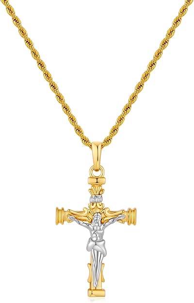 Cross Necklace for Men, Stainless Steel Christian Cross Pendant Necklaces for Men, Silver Chain Necklace for Men, Fade-Resistant, Stylish Jewelry Gift for Him