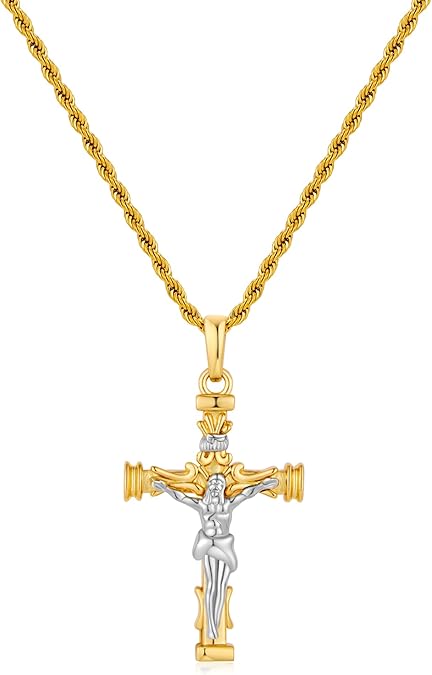 Cross Necklace for Men, Stainless Steel Christian Cross Pendant Necklaces for Men, Silver Chain Necklace for Men, Fade-Resistant, Stylish Jewelry Gift for Him