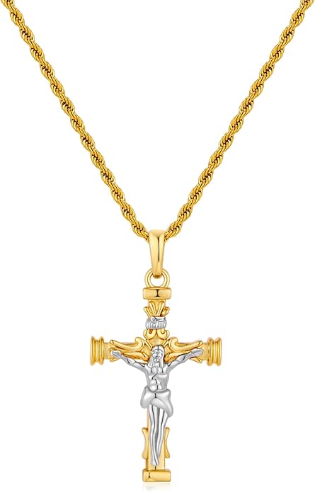Cross Necklace for Men, Stainless Steel Christian Cross Pendant Necklaces for Men, Silver Chain Necklace for Men, Fade-Resistant, Stylish Jewelry Gift for Him