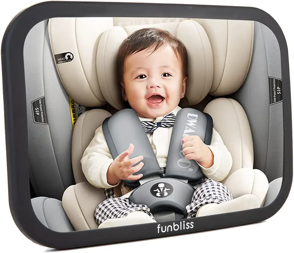 funbliss Baby Car Mirror Safely Monitor Infant Child in Rear Facing Car Seat,Car Mirror Baby Rear Facing Seat，No Assembly Required, Safer，Best Newborn Car Seat Accessories, Shatterproof
