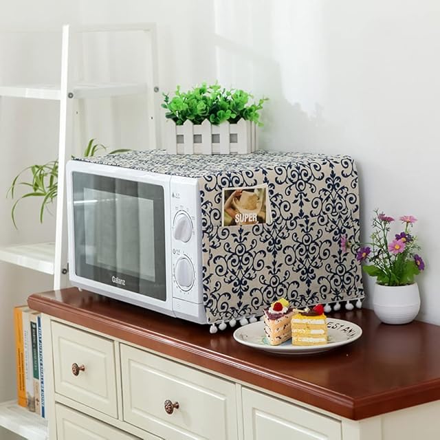 Microwave Dust Proof Cover,Microwave Oven Accessory Protective Cover Microwave Oven Cover Dust-Proof Covers Hood Home Decor Microwave Anti-Oil TowelBlue and White Porcelain