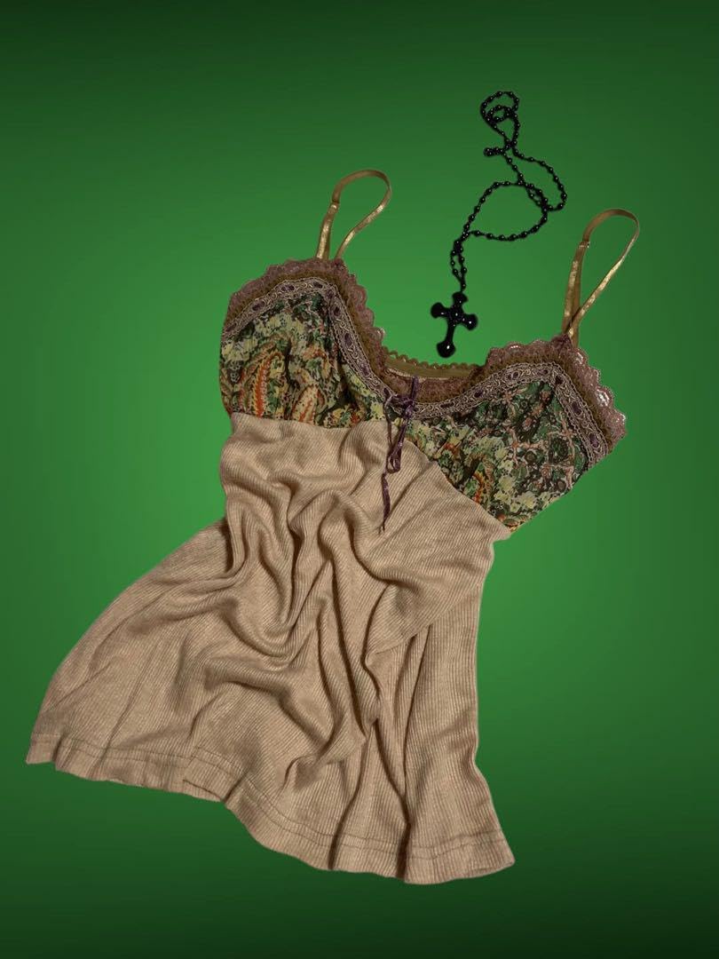 y2kペイズリーベロアリボンフェアリーグランジNANAキャミ甘めギャル