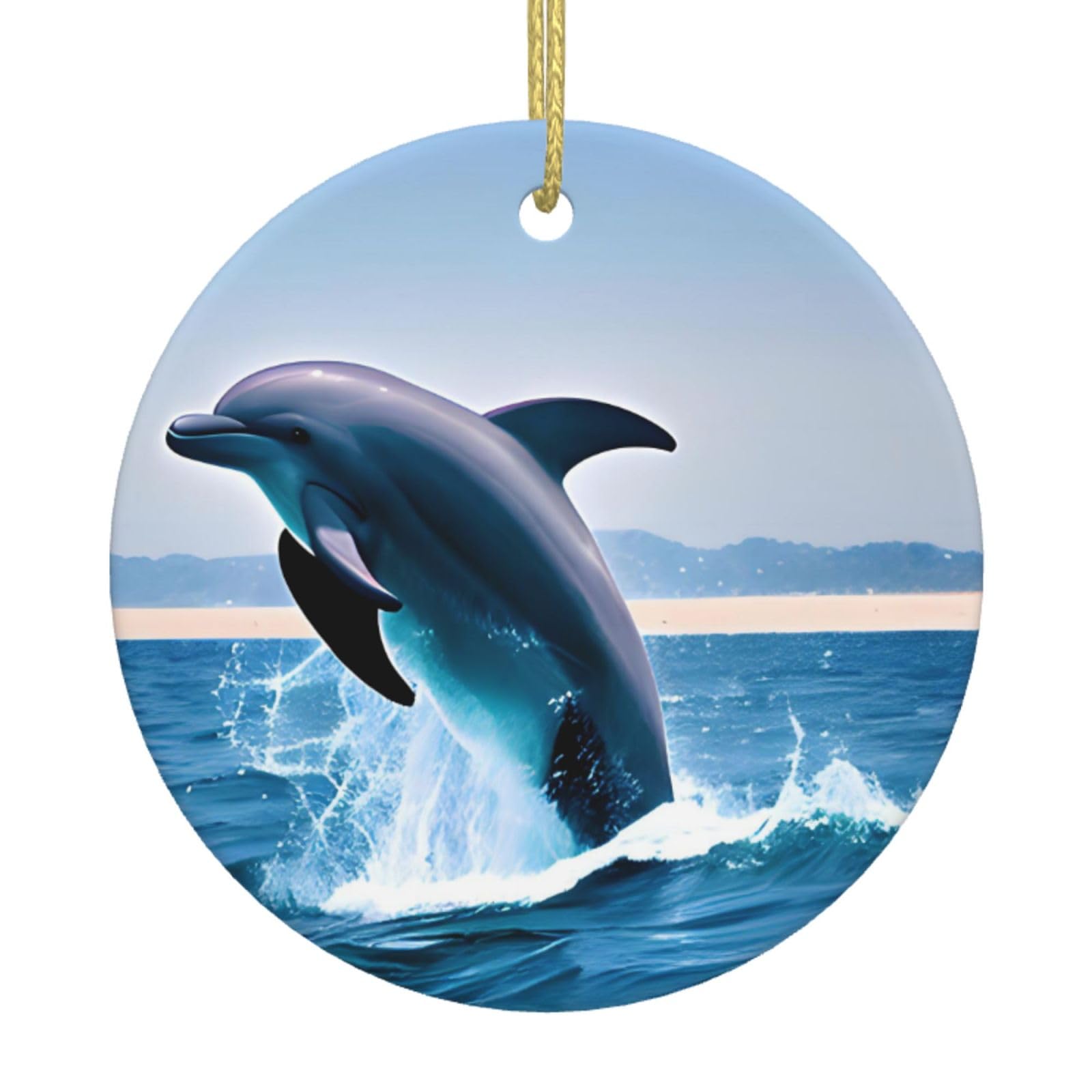 Jumping up Dolphins Printed Christmas Tree Ceramic Ornaments Holiday Decoration Christmas Unique Pendant for Christmas Party