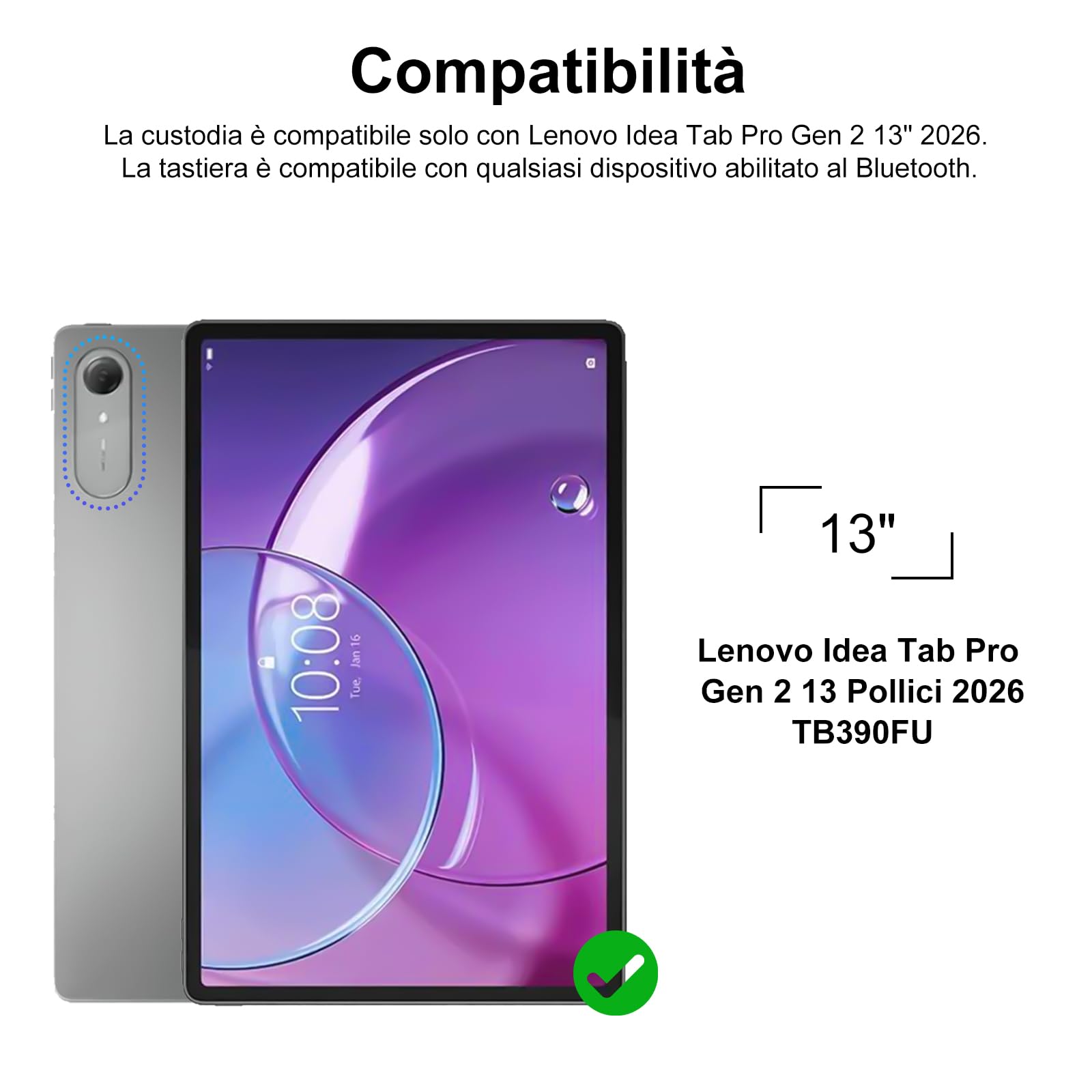 Cover Tastiera per Lenovo Idea Tab Pro Gen 2 13 Pollici 2026 con Touchpad | Custodia Tastiera Trackpad Italiano Bluetooth per Lenovo Idea Tab Pro Gen 2 13 Pollici 2026 TB390FU, Nero