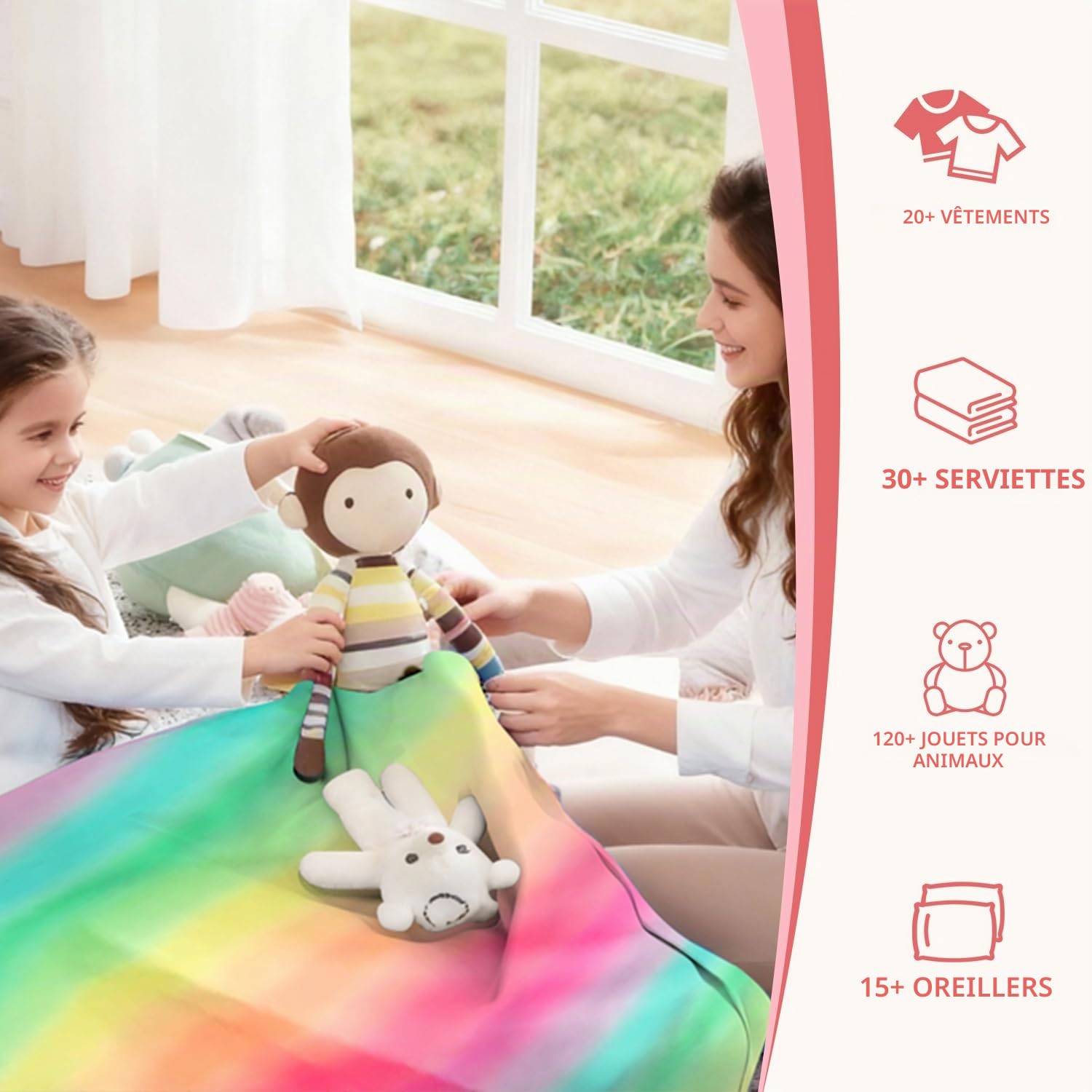 Housse de Pouf de Rangement pour Animaux en Peluche Uniquement pour Enfants et Adultes, Pouf Extra Large sans Rembourrage, Support et Organisateur de Jouets en Peluche - Toile de qualité