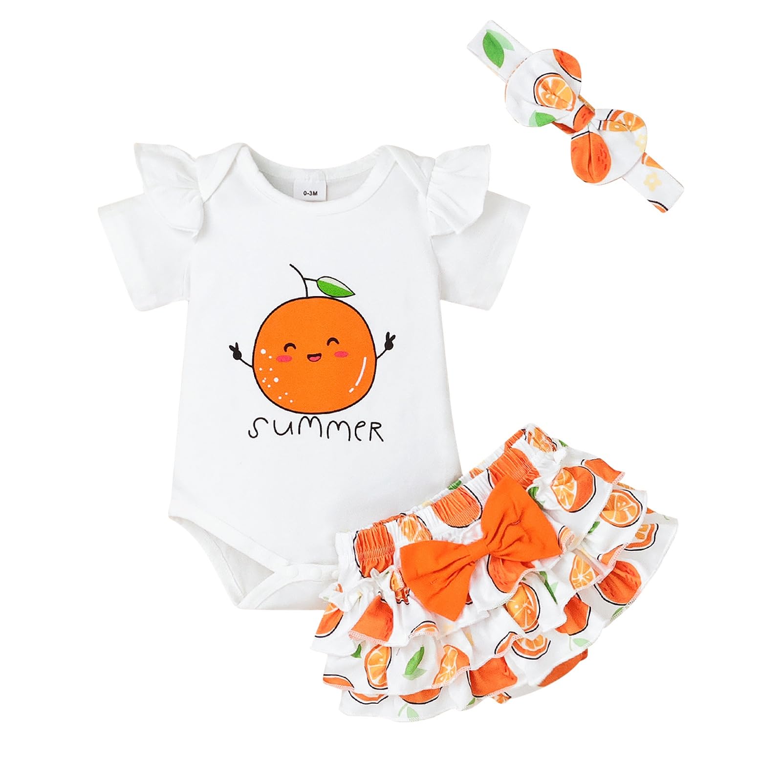 Baby Girl Summer Clothes Newborn Cute Outfits Ruffle Romper Shorts Headband 3pcs Short Set 0-18 Months