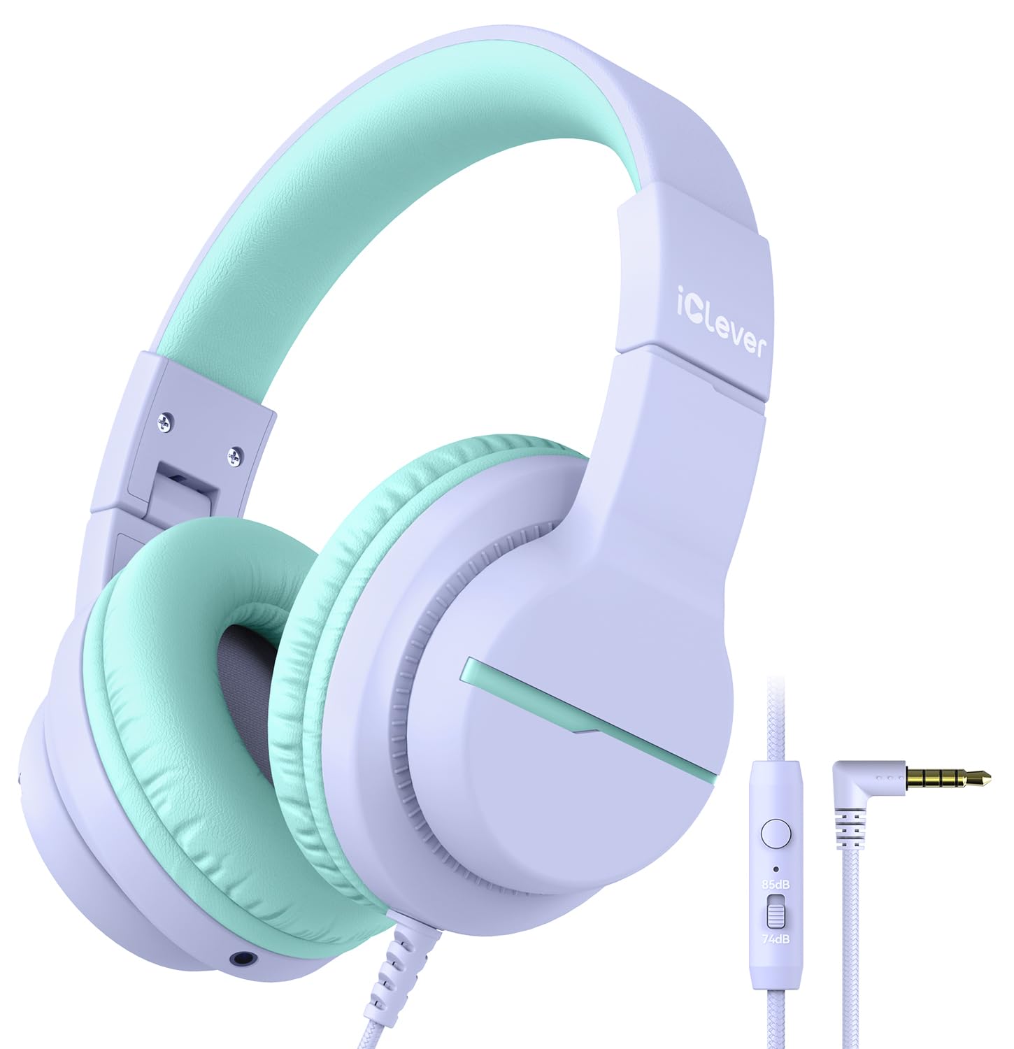 iClever HS19 Kids Headphones for School with Microphone, Safe Volume Limiter 74/85dBA, Over-Ear Girls Boys Headphones for Kids with FunShare Foldable