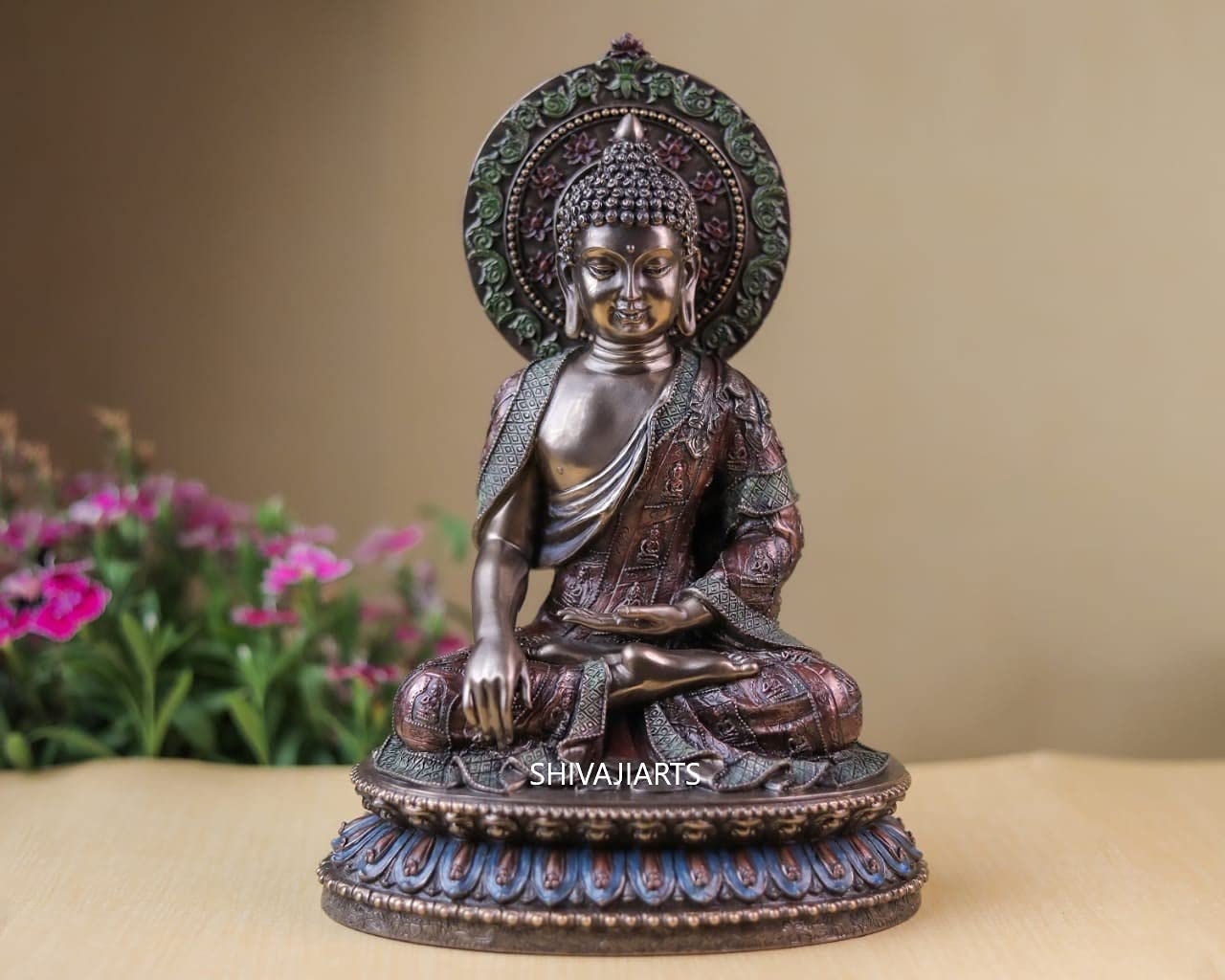 Ídolo de Buda, 27 CM Big Bonded Bronze Earth Witness Shakyamuni Buddha Statue, Siddharth Gautam, templo budista sala de meditación