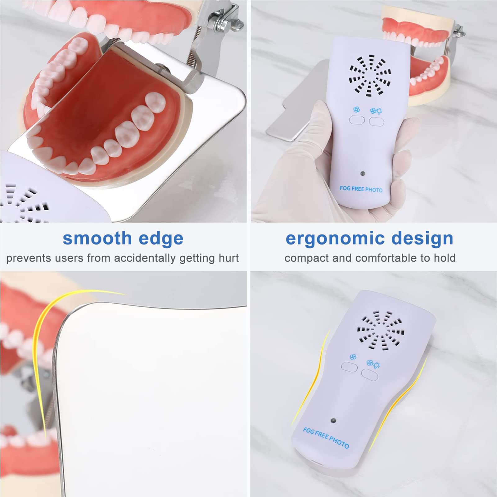 Fotoespejo Dental, Kit De Cuidado Dental Endoscópico Oral De 4 Piezas con Ventilador Y Reflector De Fotografía Oral Led, Espejo Dental con Luz En La Boca