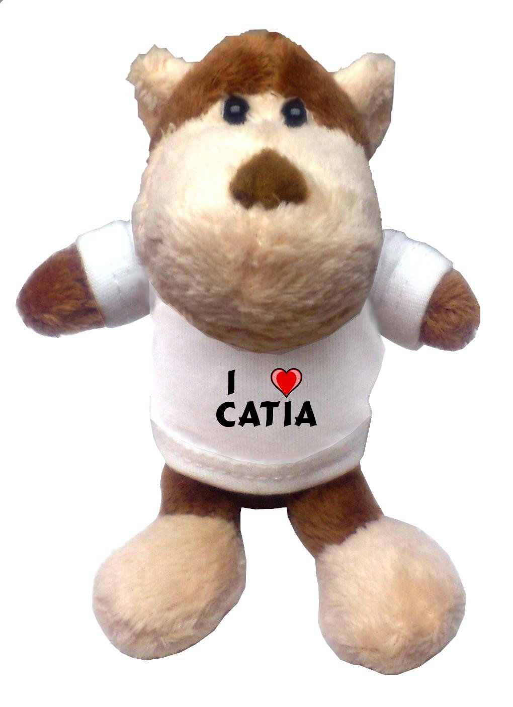 Monkey Plush Keychain with I Love Catia (first name/surname/nickname)