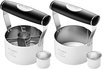 Donut Cutter & 3.5 inch Biscuit Cutter (Set of 2), with Soft Grip Handle, Bonus 2 Pcs Small Cookies Cutter - Stainless Steel Professional Baking Dough Tool Set, Gift Package
