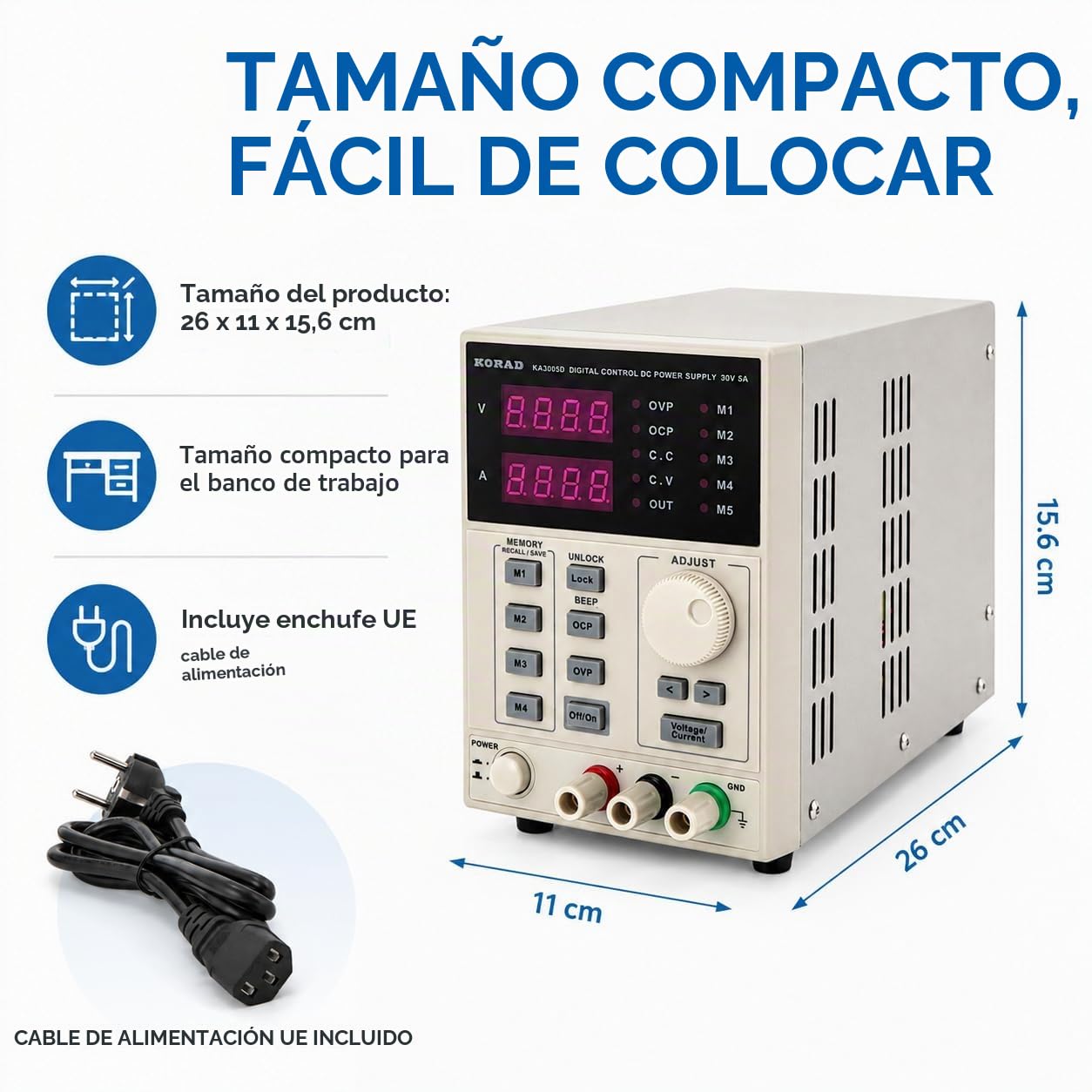 Alimentación de laboratorio ka3005d 0-30 V/0-5 A convertidor de tensión | Alimentación estabilizada e DC ajustable y programable con pantalla LED de 4 dígitos de alta precisión