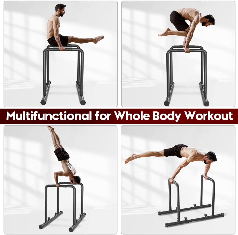YOLEO Parallele Fitness Calisthenics Regolabile, Barra Parallele Dip, Regolabile in Altezza e Larghezza, Acciaio, Nero