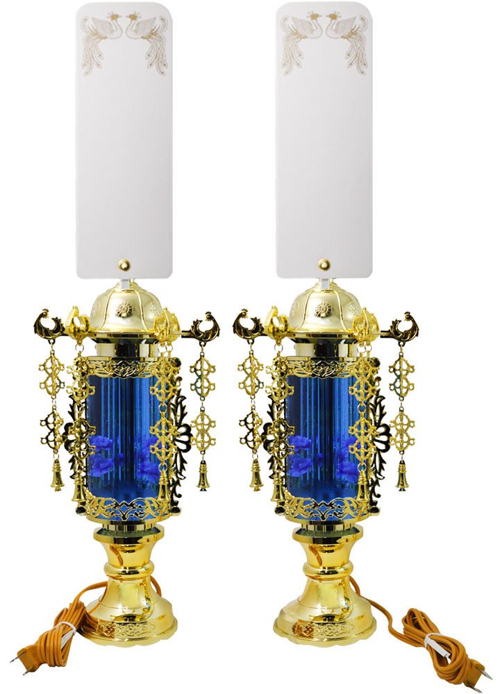 Amazon｜霊前灯 バブル灯 7号 ブルー 対(2台)タイプ 電気コード