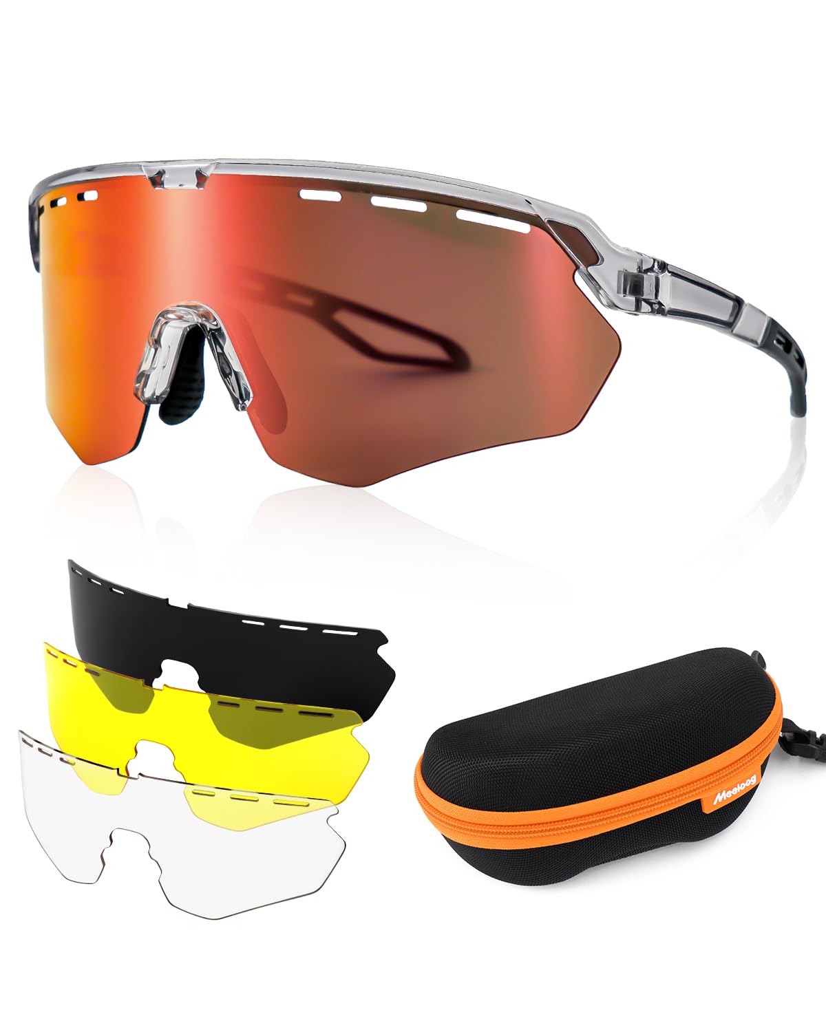 Meeloog Cycling Glasses for Men Women with 3 Lens Polarized Night Vision UV Protection Pickleball Baseball Running Sports Sunglasses Wear Lightweight