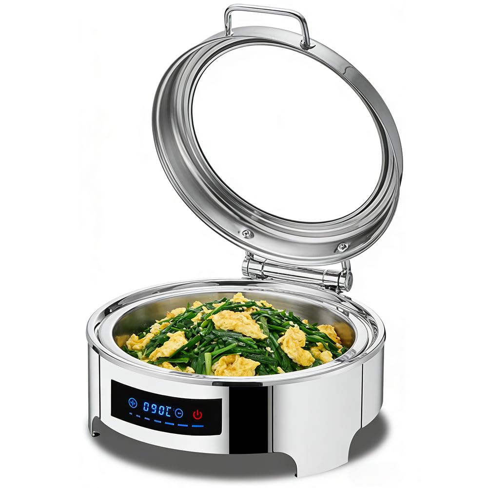 Juego de bandejas de calentamiento de buffet, acero inoxidable con tapas hidráulicas transparentes, diseño sensible al tacto, ideal para fiestas y servicios de catering