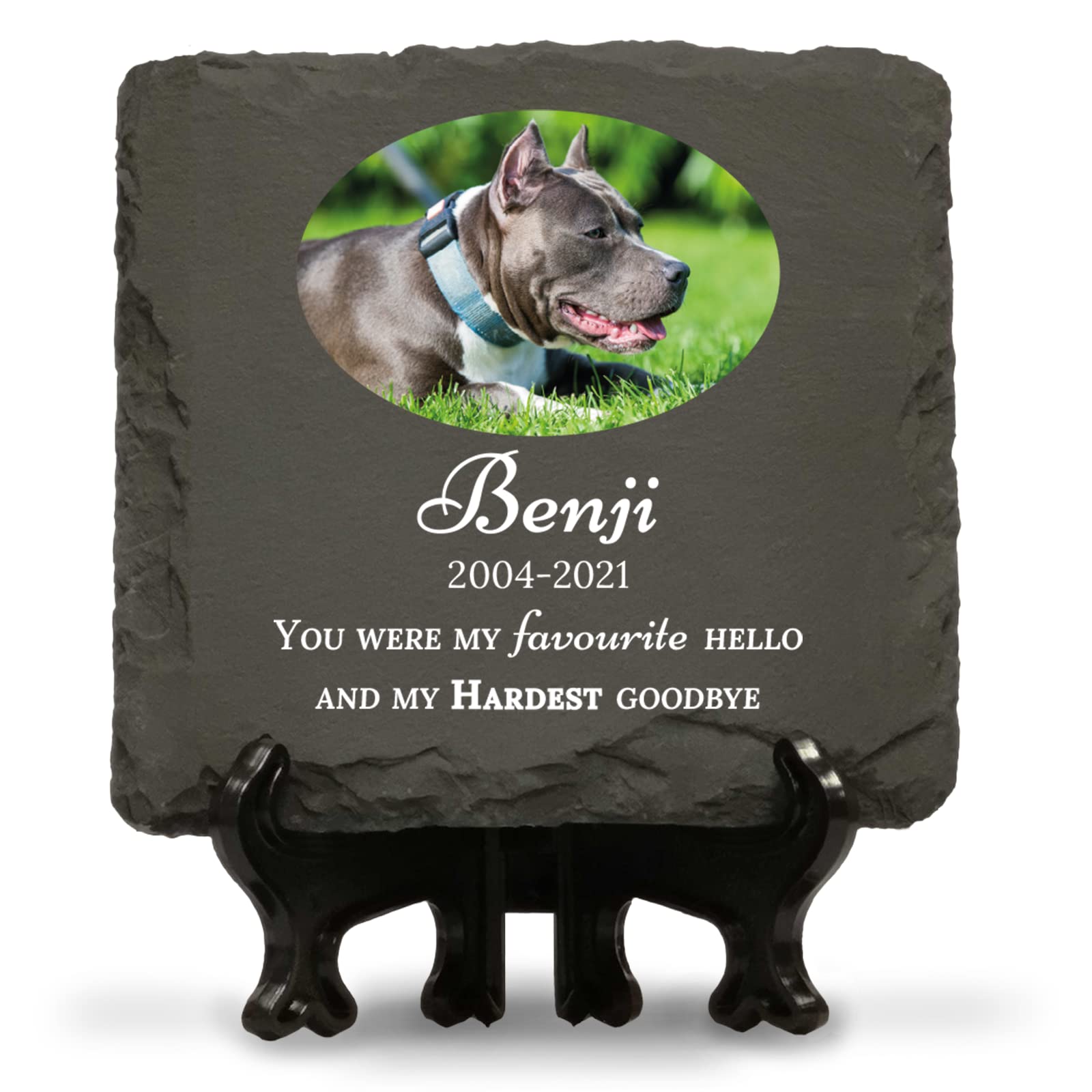 You Personalise Personalised Pet Memorial Plaque- Custom Message & Photo Square Slate with Optional Display Stand- Outdoor & Indoor Use-100 x 100mm