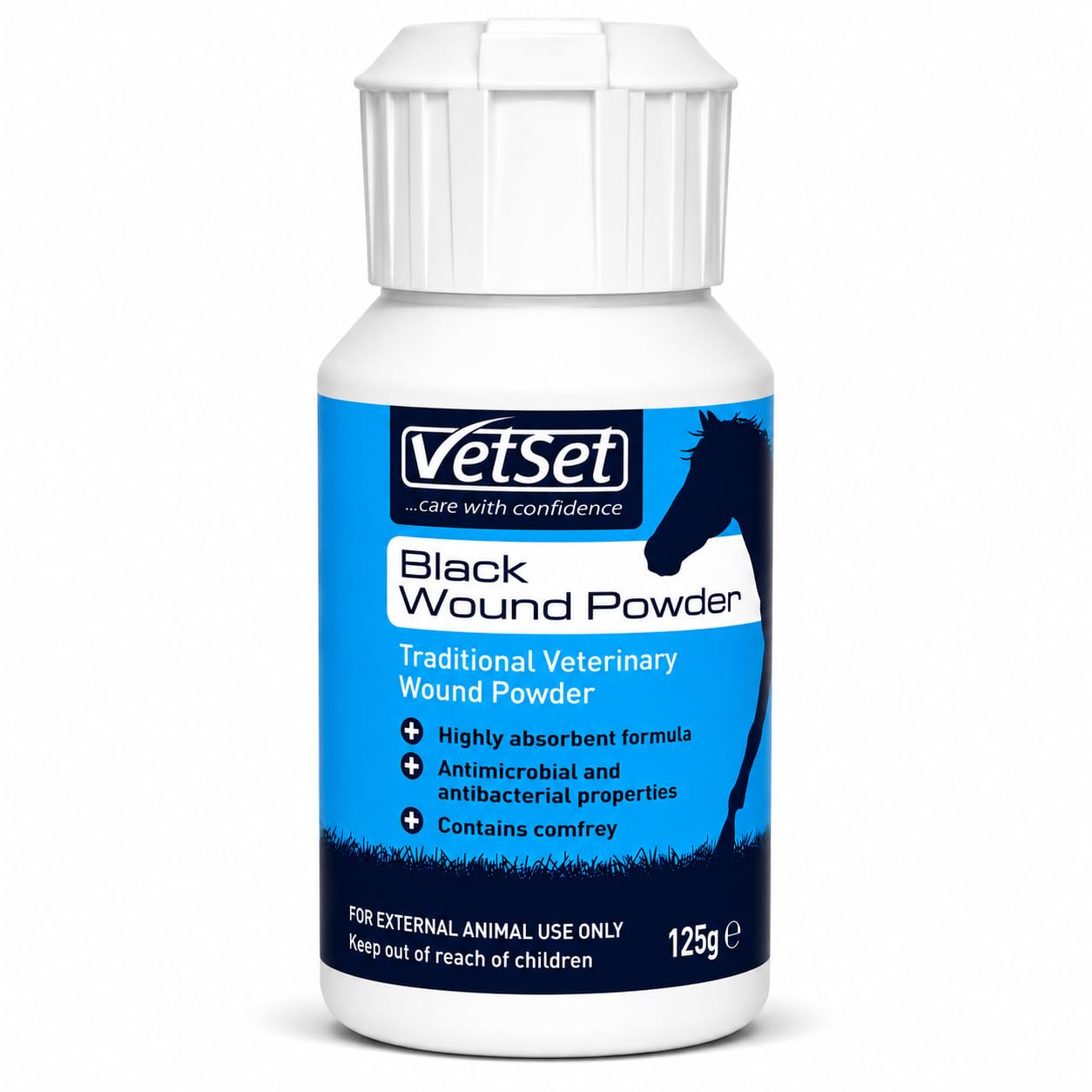 VetSet Wound Powder 125g | Traditional Veterinary Wound Powder for Horses, Dogs & Farm Animals | Highly Absorbent Formula with Antimicrobial & Antibacterial Properties (Black)