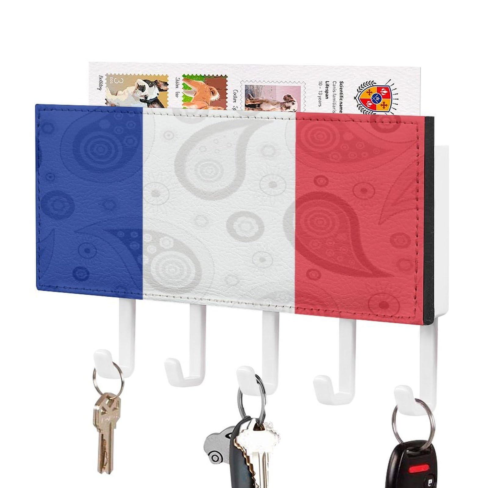 NCLQVJXZKHW France Flag Paisley French Key Holder with 5 Hooks Key Hooks Wall Mounted Key Racks Key Hanger Organiser Shelf