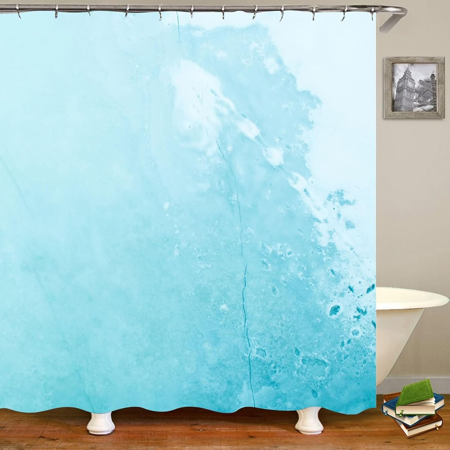 Bathroom Window Curtains Grommet,65" W x 78" H,Blue Curtain Shower Solid Color Shower Curtain Liner Polyester Shower Curtain with Rings