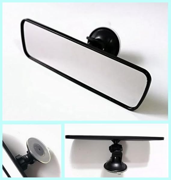 Car Rearview Mirror, Rectangular Rearview Mirror with Suction Cup, Universal White Car Mirror, Wide Angle Flat Mirror(7.87, with Frame)