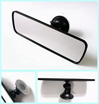 Car Rearview Mirror, Rectangular Rearview Mirror with Suction Cup, Universal White Car Mirror, Wide Angle Flat Mirror(7.87, with Frame)