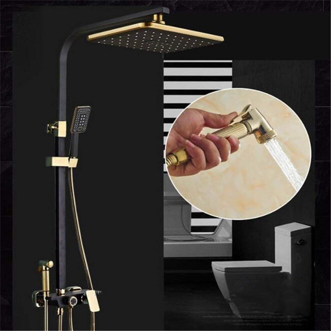 OZBMA Black Shower Set Full Copper and Cold Gun Faucet Nozzle Pressurization Adjustable Lift with Bracket Luxury