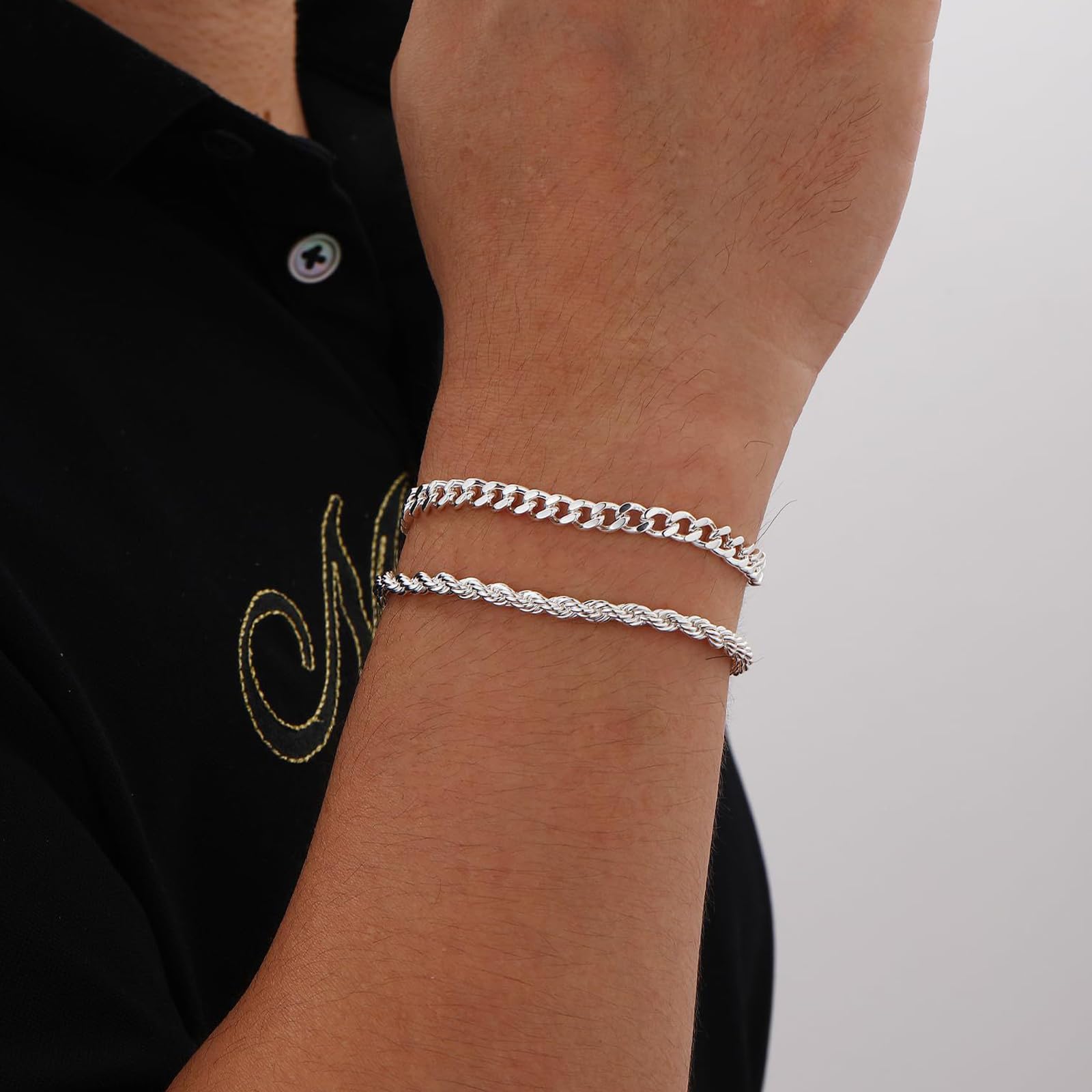 4 Pezzi Bracciale Da Uomo In Argento, Bracciali Uomo, Acciaio Inossidabile Bracciale Da Uomos Set per papà Fidanzato Marito Figlio