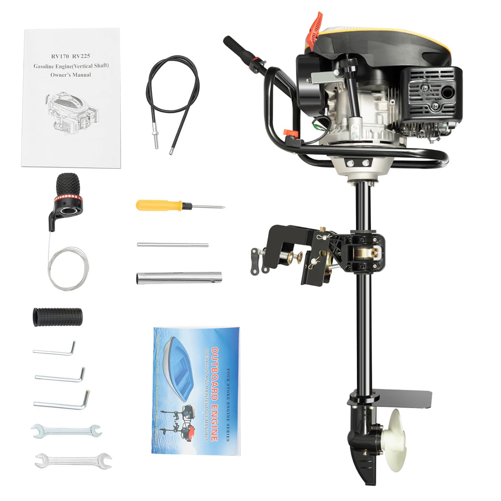 4-Stroke 9HP Outboard Motor, 225CC Heavy Duty Outboard Motor Fishing Boat Marine Engine for Fishing Aquaculture Outdoor Adventure with Air Cooling System