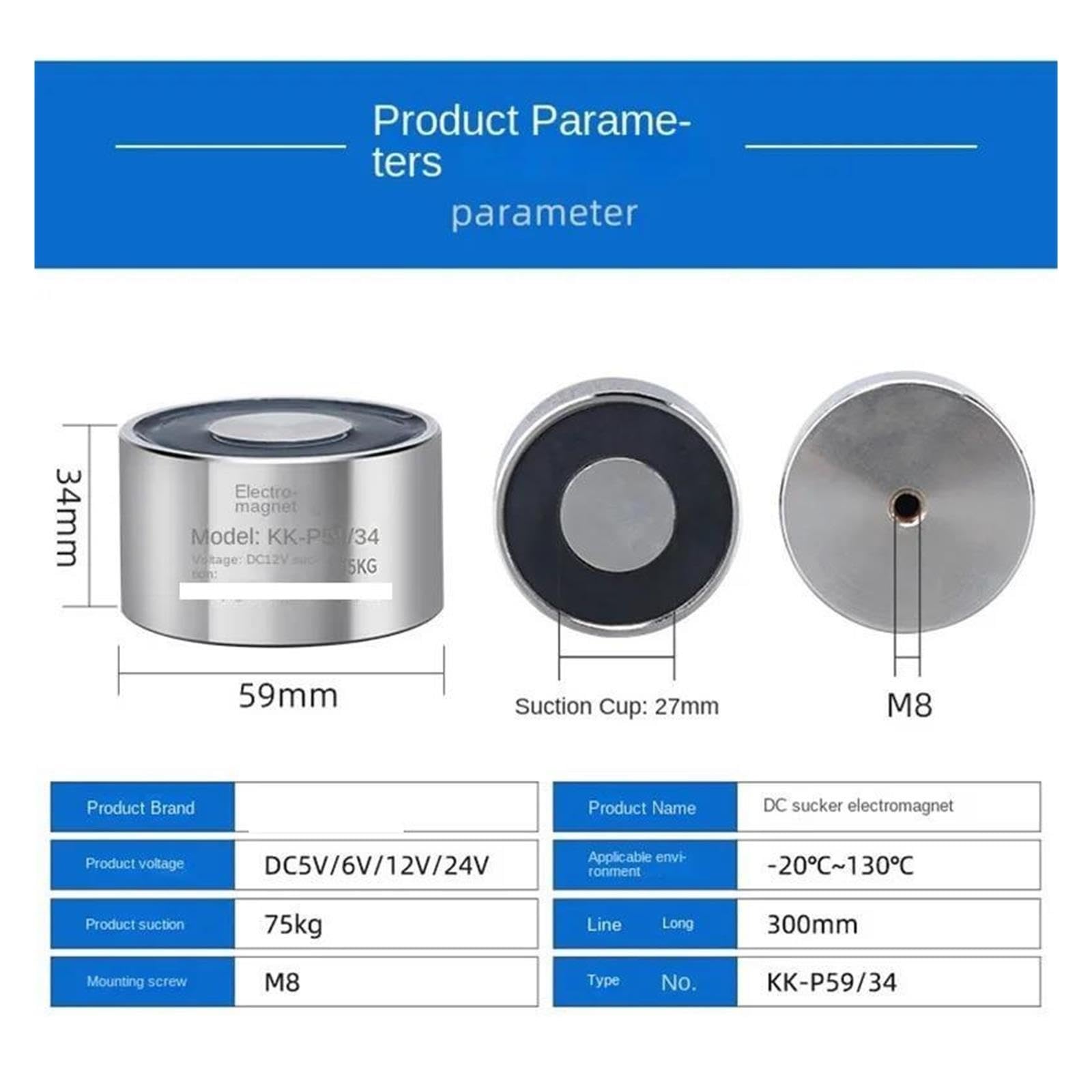 Électro-Aimant Rond à Ventouse 0,3~120 kg 12/24 Volt DC(P49H21mm 45KG,24V)