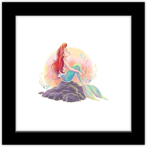 Trends International Gallery Pops Disney La Sirenita - Arte de pared de acuarela Ariel, versión enmarcada negra, 12 x 12 pulgadas