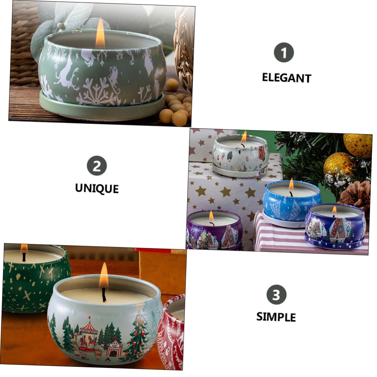 Juego de Velas Aromáticas Navideñas 8 Piezas Cera Natural Aceite de Plantas Ambientador sin Humo Adorno Navideño