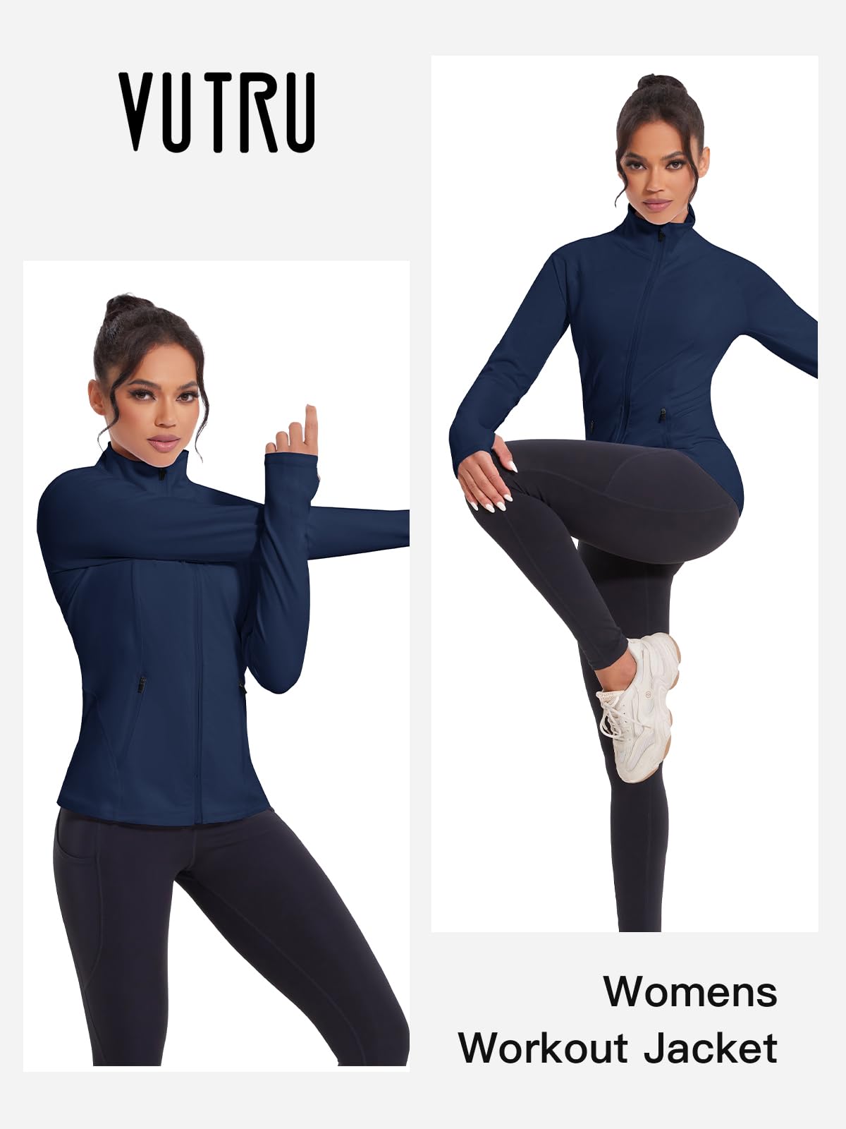 VUTRU Chaqueta de entrenamiento para mujer, con cremallera completa, ligera, para gimnasio, yoga, correr, con bolsillos