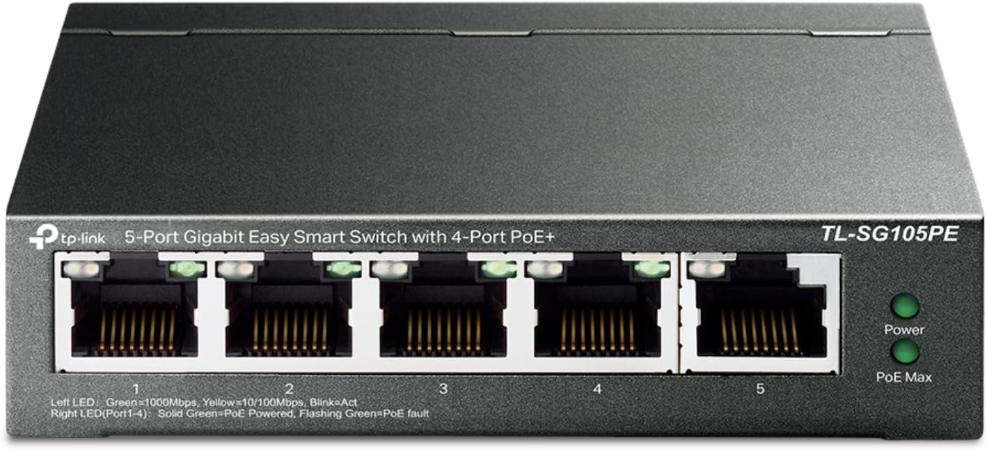 TP-Link 5 Port Gigabit PoE Switch | 4 PoE+ Port @65W | Easy Smart | Plug & Play | Limited Lifetime Protection | Shielded Ports | Support QoS, Vlan, IGMP and Link Aggregation (TL-SG105PE)
