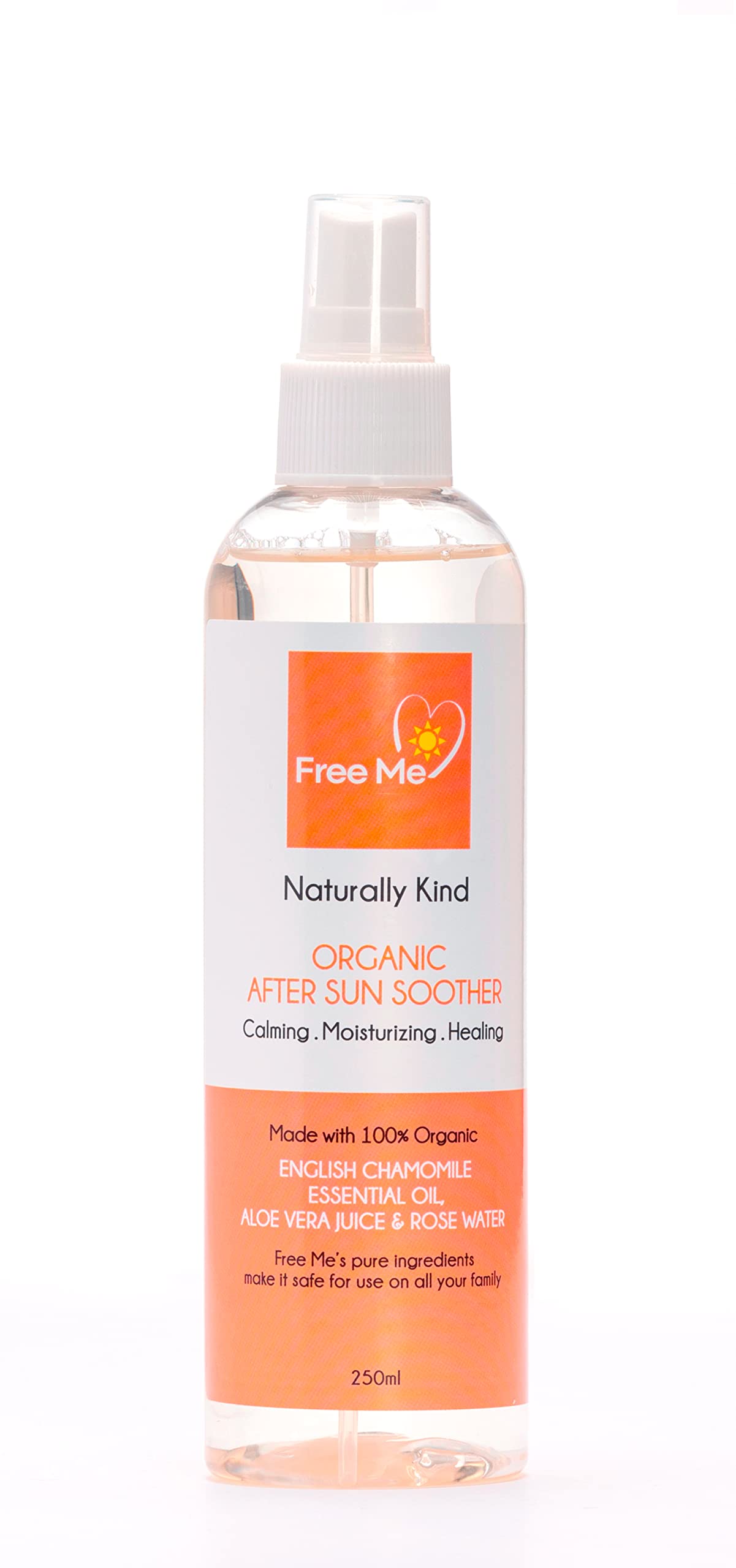 Free Me Organic After Sun Soother Spray - Made with 100% Organic English Chamomile Essential Oil Aloe Vera Juice and Rose Water- Sun Burn Relief - 250 ml