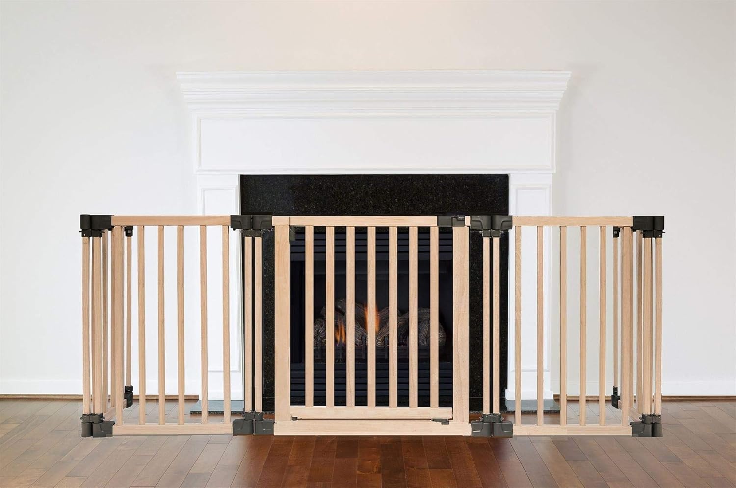 Safetots Rejilla de Seguridad de Madera para Chimenea, 48cm de Profundidad x 200cm de Ancho, Madera Natural, 76cm de Alto, Protector para Niños, Barrera de Seguridad para Chimeneas, Instalación Fácil
