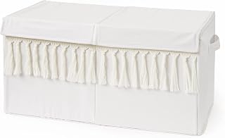 Sweet Jojo Designs Ivory Boho Bohemian Girl Boy Small Fabric Toy Bin Storage Box Chest For Baby Nursery Kids Room - Gender Neutral Solid Beige Cream Off White Farmhouse Chic Unisex Minimalist Tassel