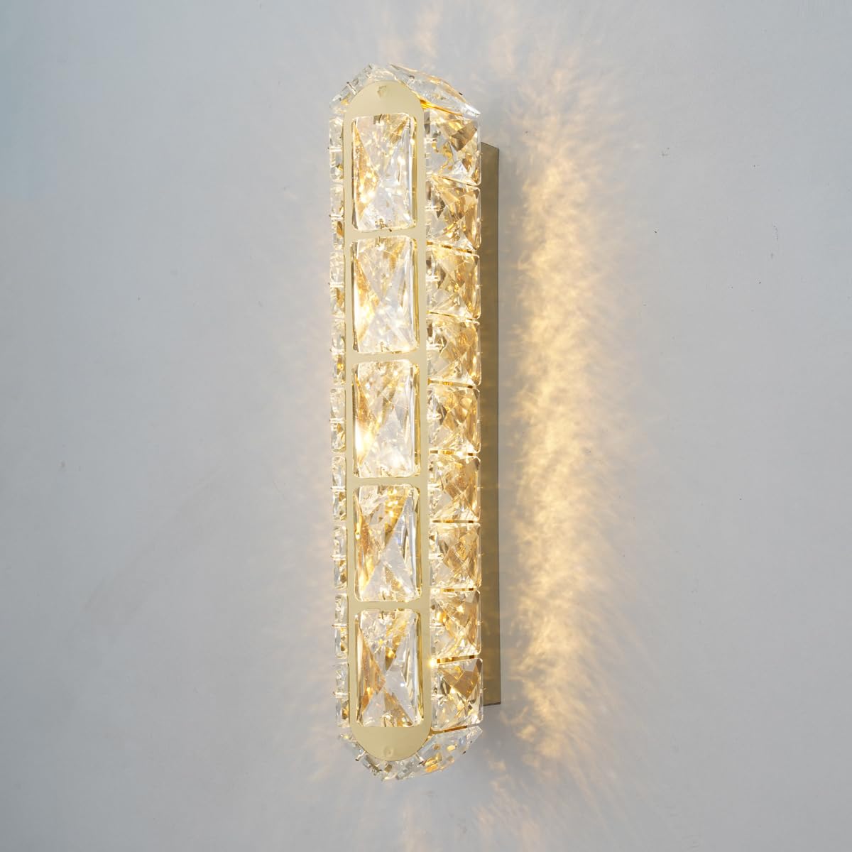 SXSCARKX Golden Crystal Wall Sconce, Modern Creative lamp, Minimalist Art V-Shaped Warm/Neutral/White Light, Living Room Bedroom Corridor Office Bathroom Vanity (Golden H 30cm)