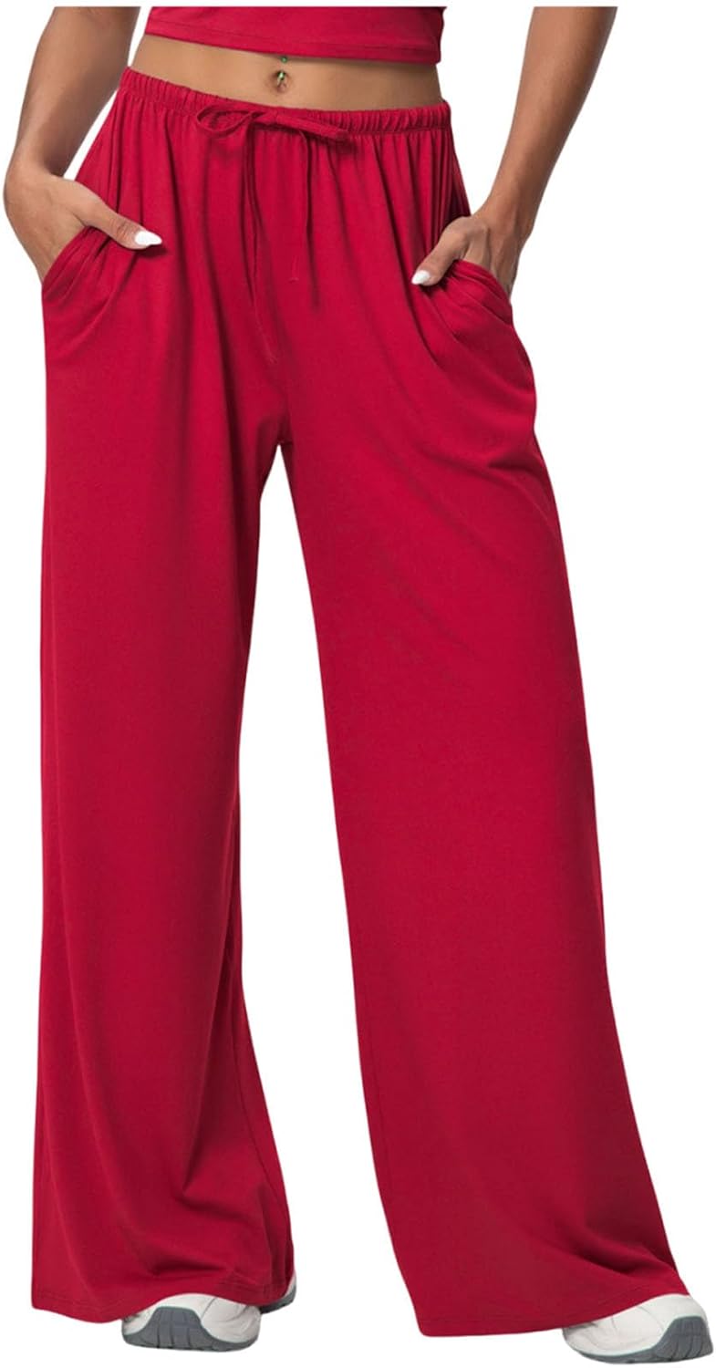 Wide Leg Pants for Women Pull on Stretchy Work Dress Pants Drawstring High Waisted Business Casual Trousers Slacks