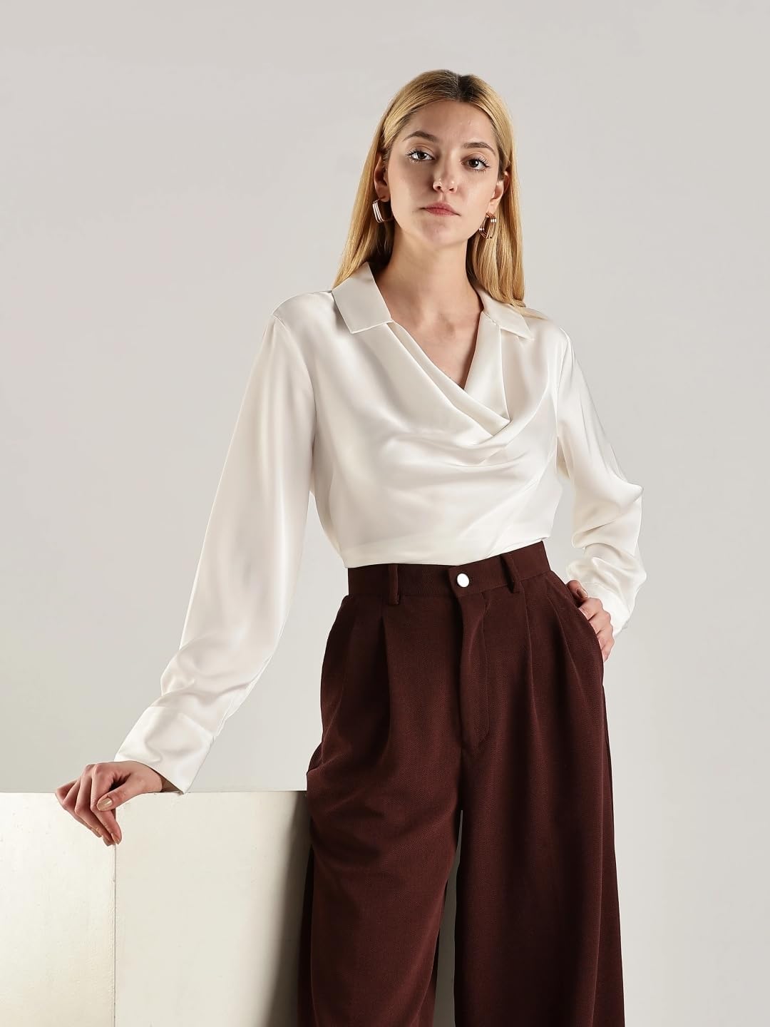 Calvin Klein Women's Sportswear Blouse, Cream, Large - Image 2