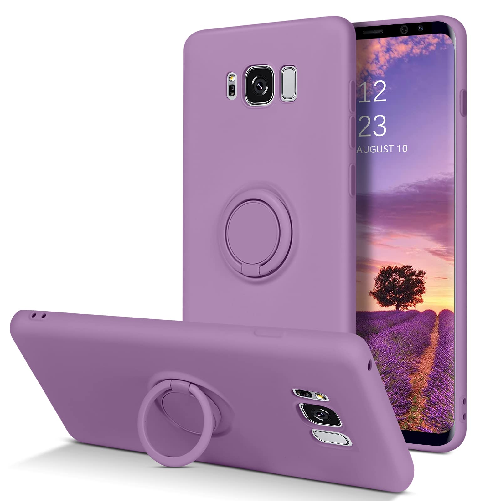 DOMAVERGalaxy S8 Case Samsung S8 Case with Ring Holder Kickstand Slim Silicone Soft Rubber Microfiber Lining Cushion Protective Shockproof Phone Cover, Deep Purple