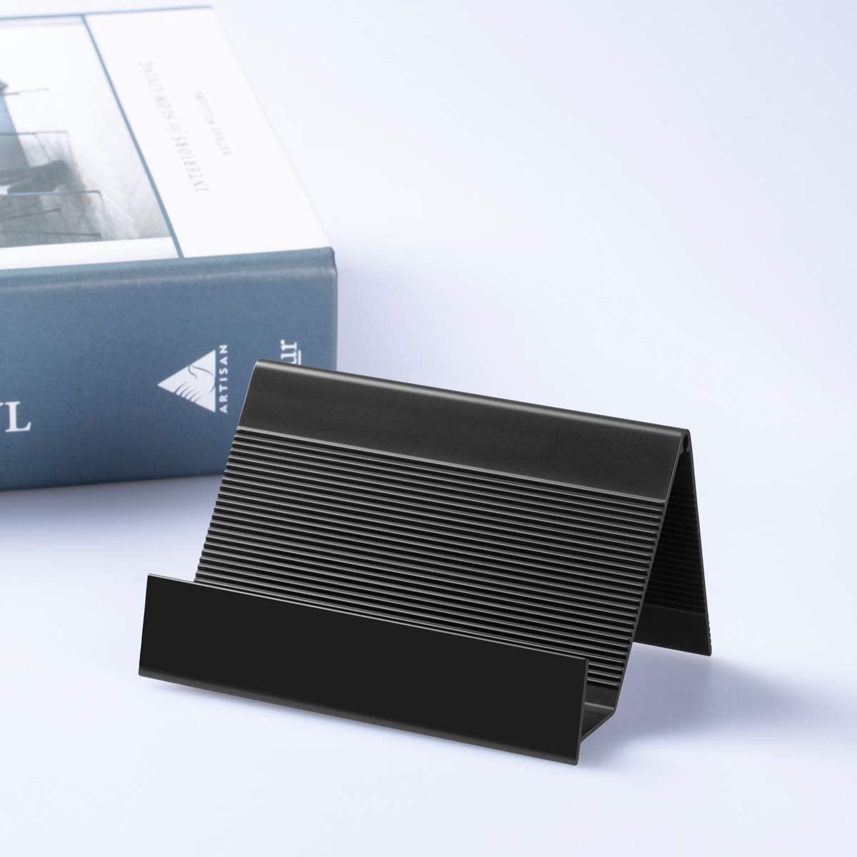 Portatarjetas De Aluminio Negro Elegante - Soporte Estable Para Tarjetas De Visita, Oficina O Eventos
