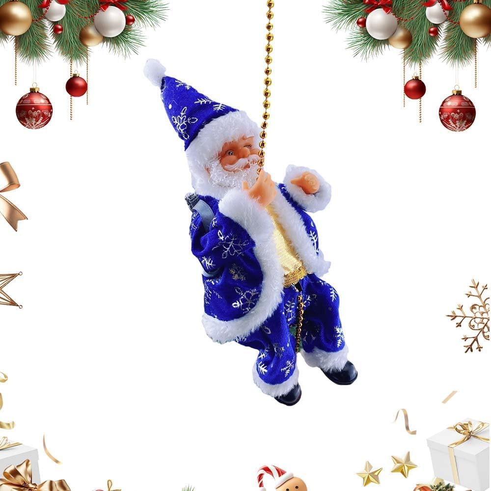 Santa Claus Musical Climbing Rope,Christmas Tree Hanging Ornament Decoration Climbs Up and Down Moving, with Funny Music, Hanging Climbing Santa for Christmas Tree & Fireplace Decor (D)