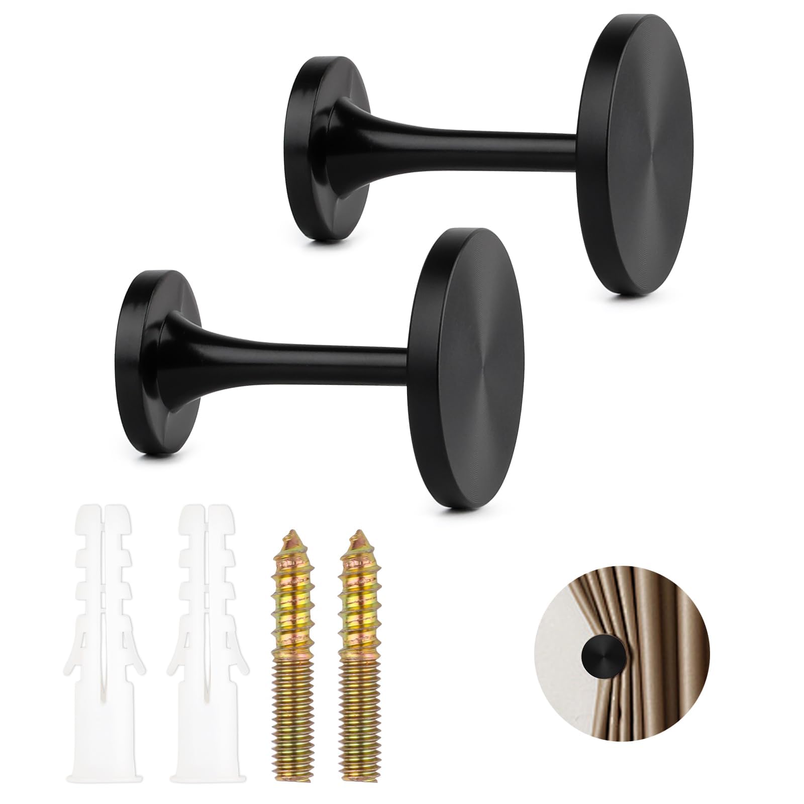 Nexlynk 2pcs Curtain Holdbacks,Black Metal Tiebacks Wall Mounted with Screws Decorative Round Medallion Curtain Hooks for Drapes, Windows, Living Room, Bedroom, Office