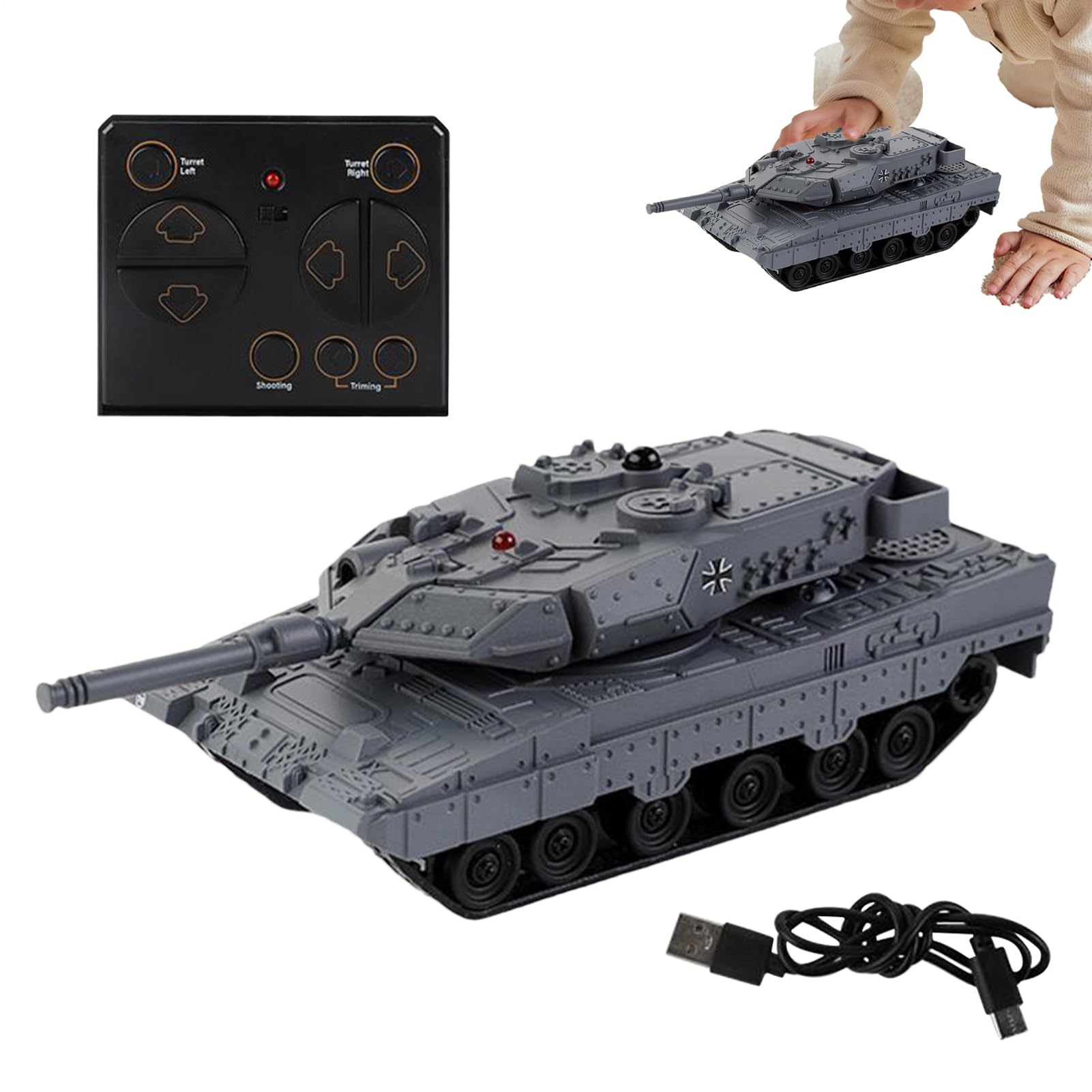 Char RC Télécommandé - Tank 2.4GHz Radiocommandé,Véhicule Rechargeable Rotation 360° Course Extérieur,Jeu Filles Garçons