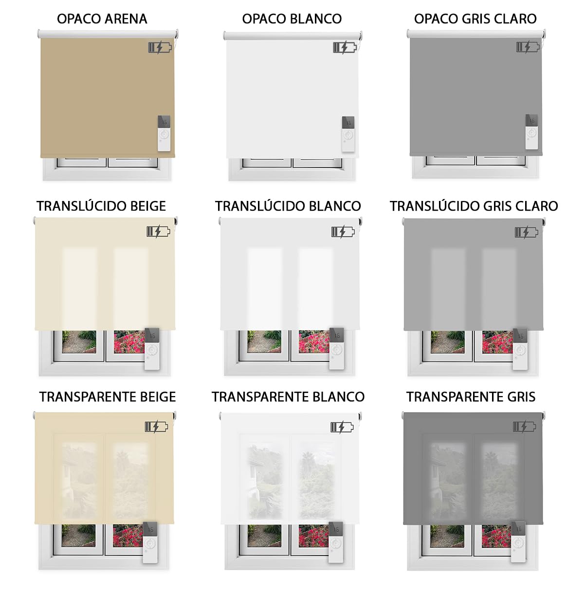 SmartRoll Battery.Estor Enrollable con batería Recargable.Mando a Distancia.Opción Wi-Fi con Puerta de Enlace Zigbee(no incluida).Ajustamos a Medida, sin Cargo y con una Llamada.Medidas Ancho x Alto.
