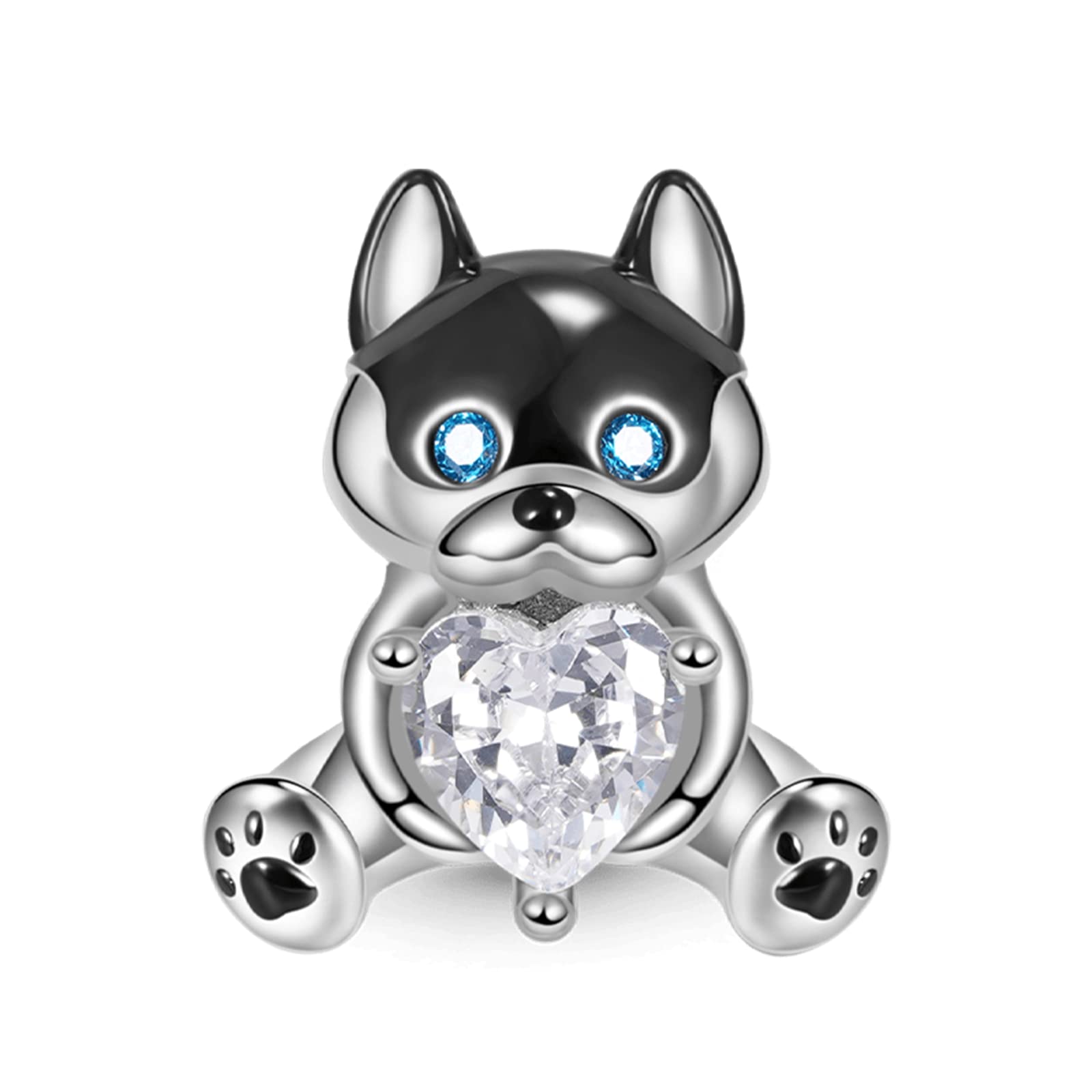 GNOCE Embraces Heart Gemstone Bead Charms 925 Sterling Silver Wolf Fox Bear Husky Hedgehog Astronaut Chihuahua Dinosaur Rabbit Koala Axolotl Angel Tiger Dog Unicorn Cat Jewelry Gift for Women